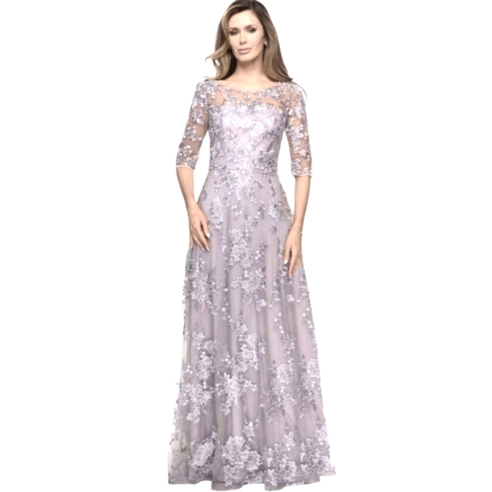 Mother of the Bride La Femme Lavender Silver Lace Dress Wedding